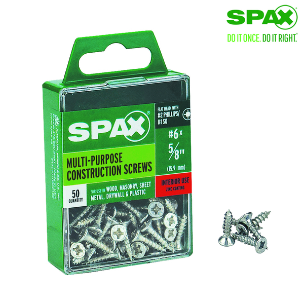 Spax Sheet Metal Screw, #6 x 5/8 in, Zinc Plated Flat Head 4101010350162